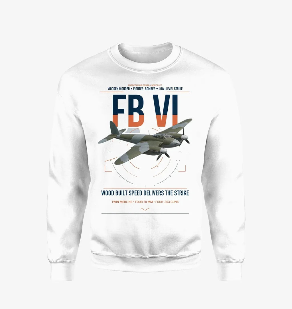 de Havilland Mosquito FB VI design on white sweatshirt