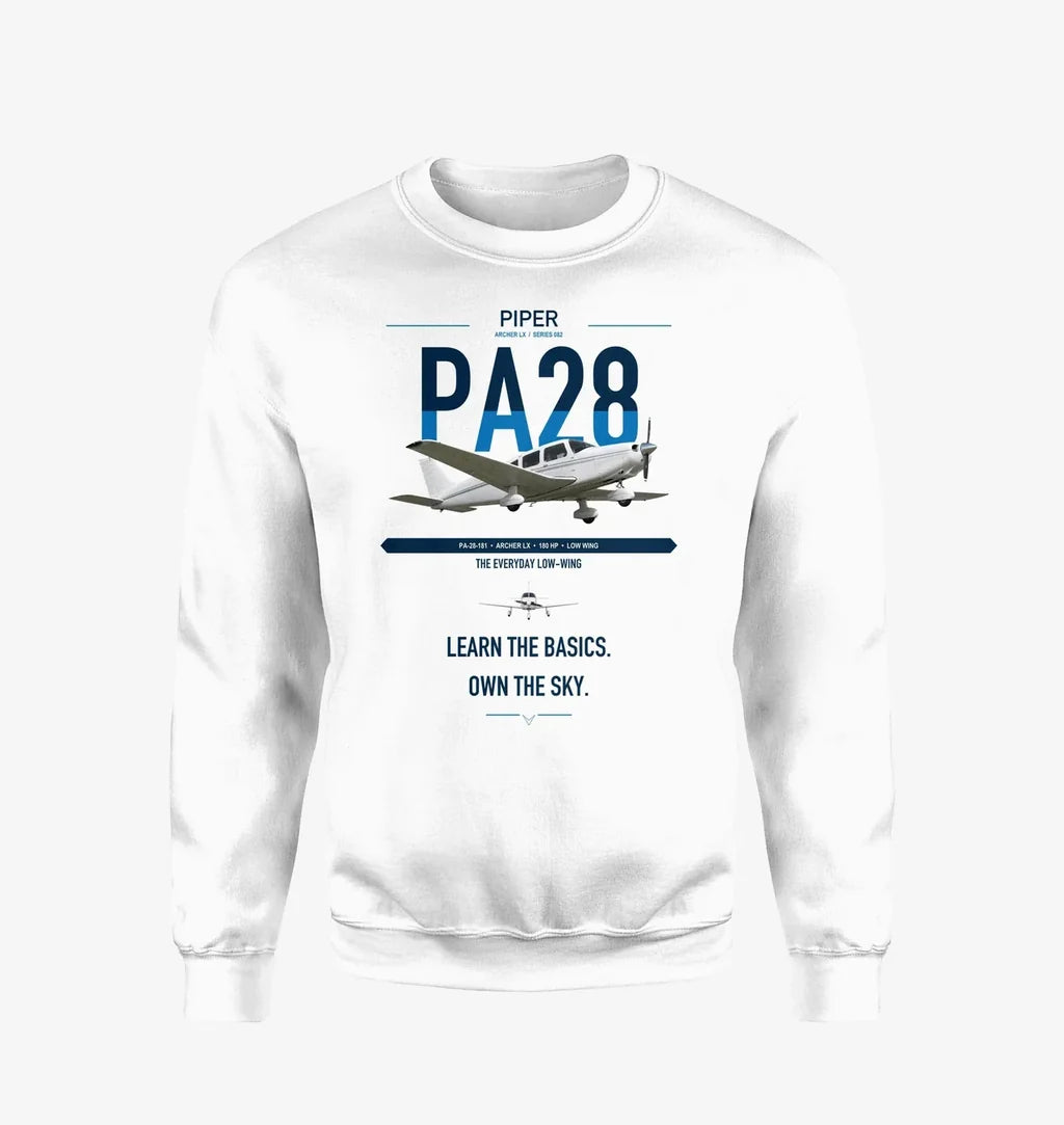 Piper PA-28-181 Archer LX design on white sweatshirt