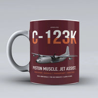 Thumbnail for C-123K Provider design on dark red ceramic mug, double-side print