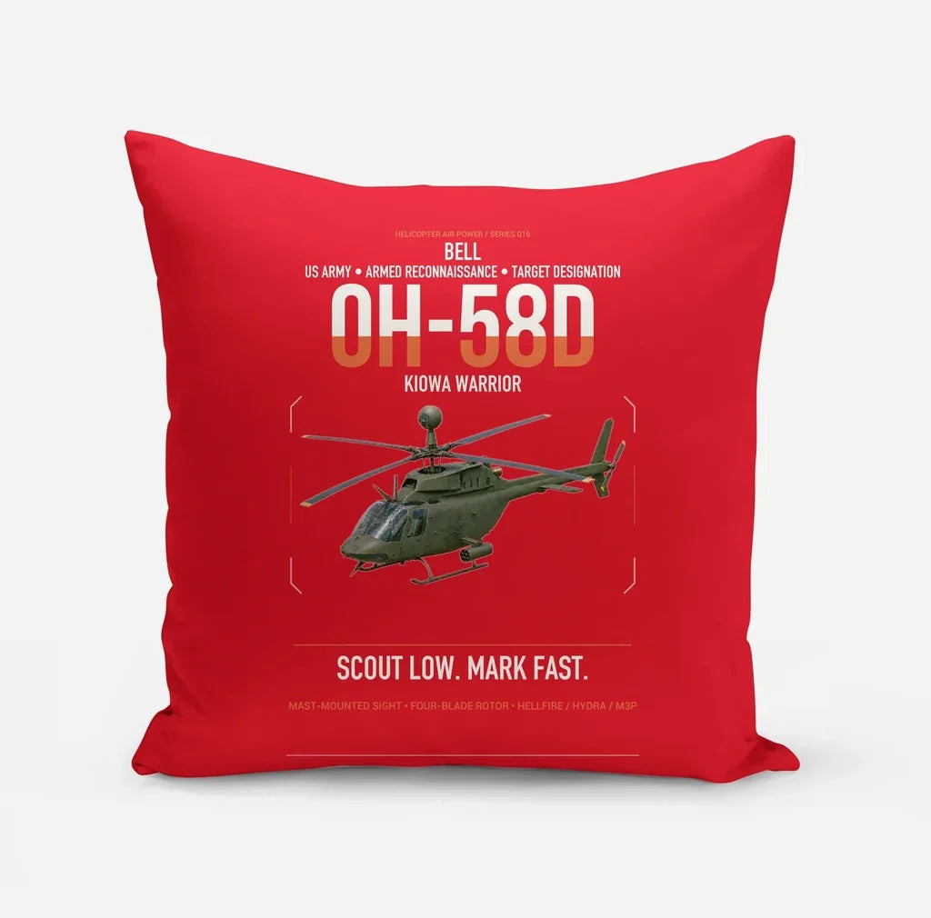 Bell OH-58D Kiowa Warrior design on red pillow