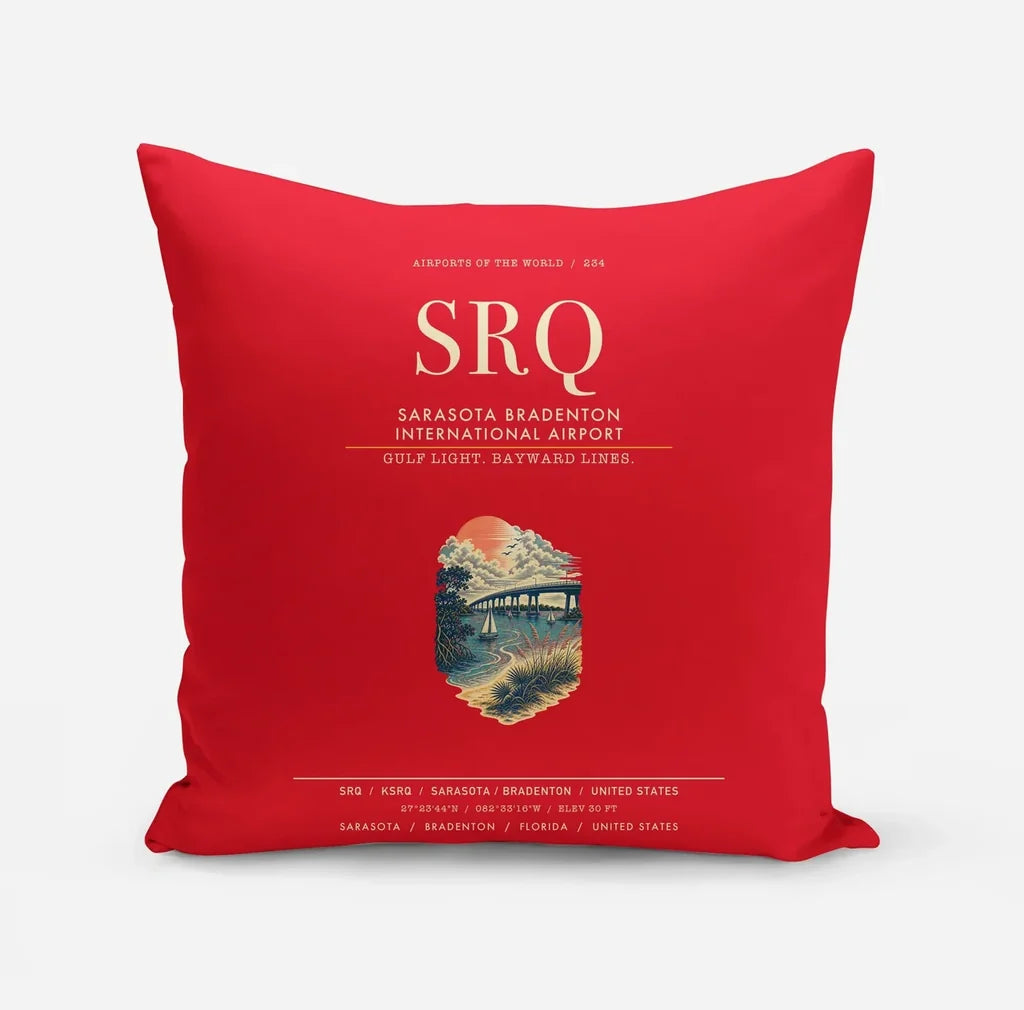 Sarasota Bradenton International Airport (SRQ) design on red pillow