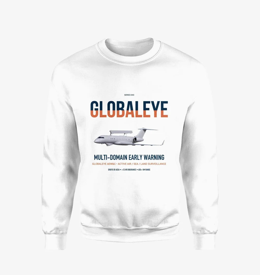 Saab GlobalEye design on white sweatshirt