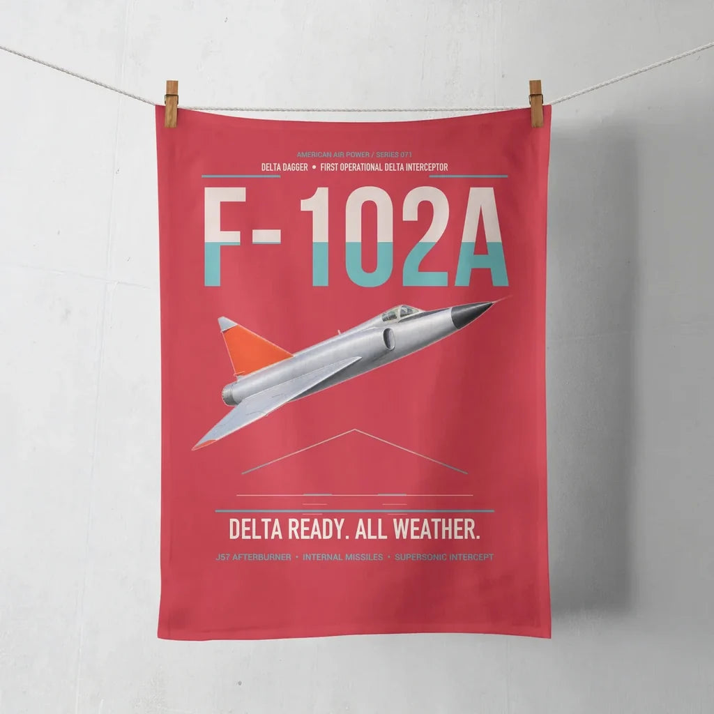 F-102A Delta Dagger design on red towel