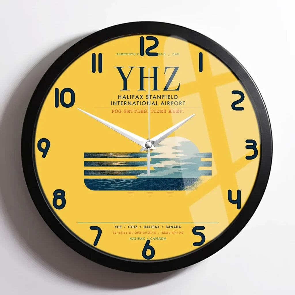 Halifax Stanfield International Airport (YHZ) design on yellow framed wall clock