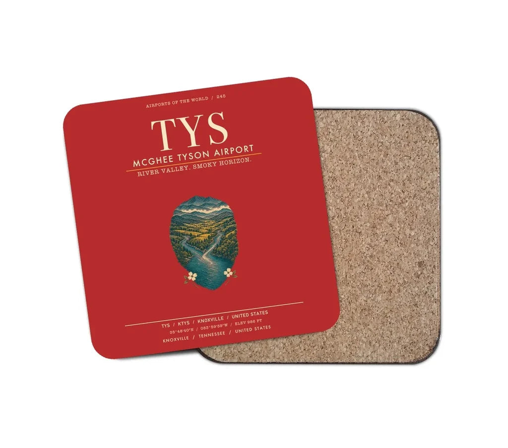 McGhee Tyson Airport Knoxville (TYS) design on red 1 piece coaster
