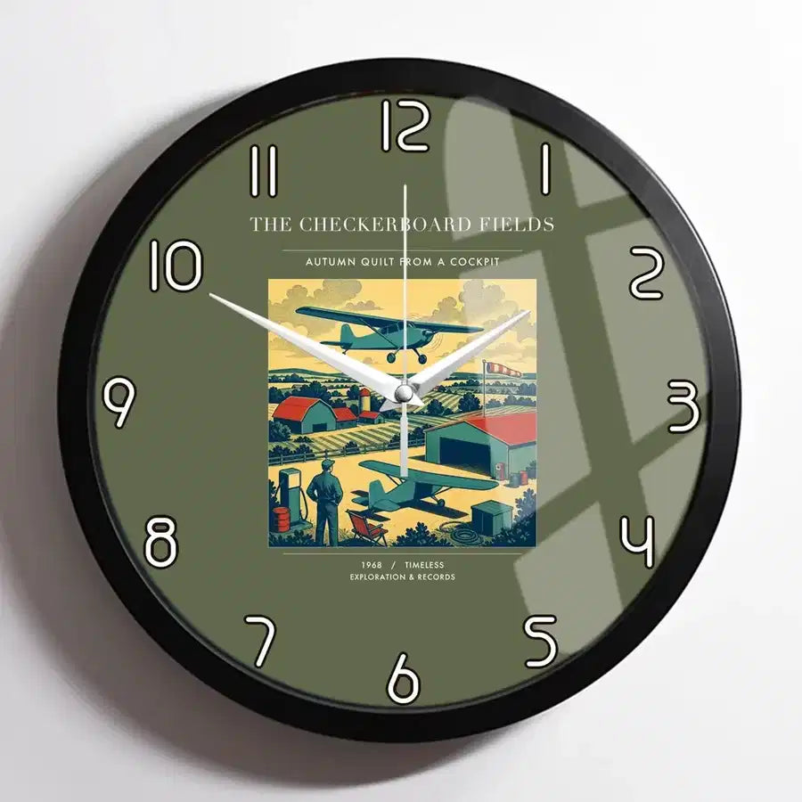 VINTAGE G4201 - The Checkerboard Fields - Designed Wall Clocks design on greenarmy framed