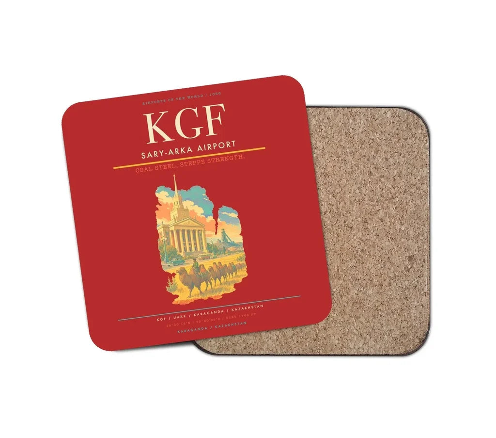 Sary-Arka Airport (KGF) design on red 1 piece coaster