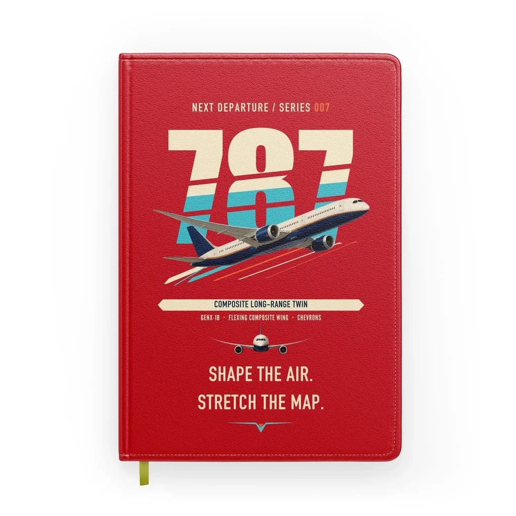 Boeing 787-9 Dreamliner design on red notebook