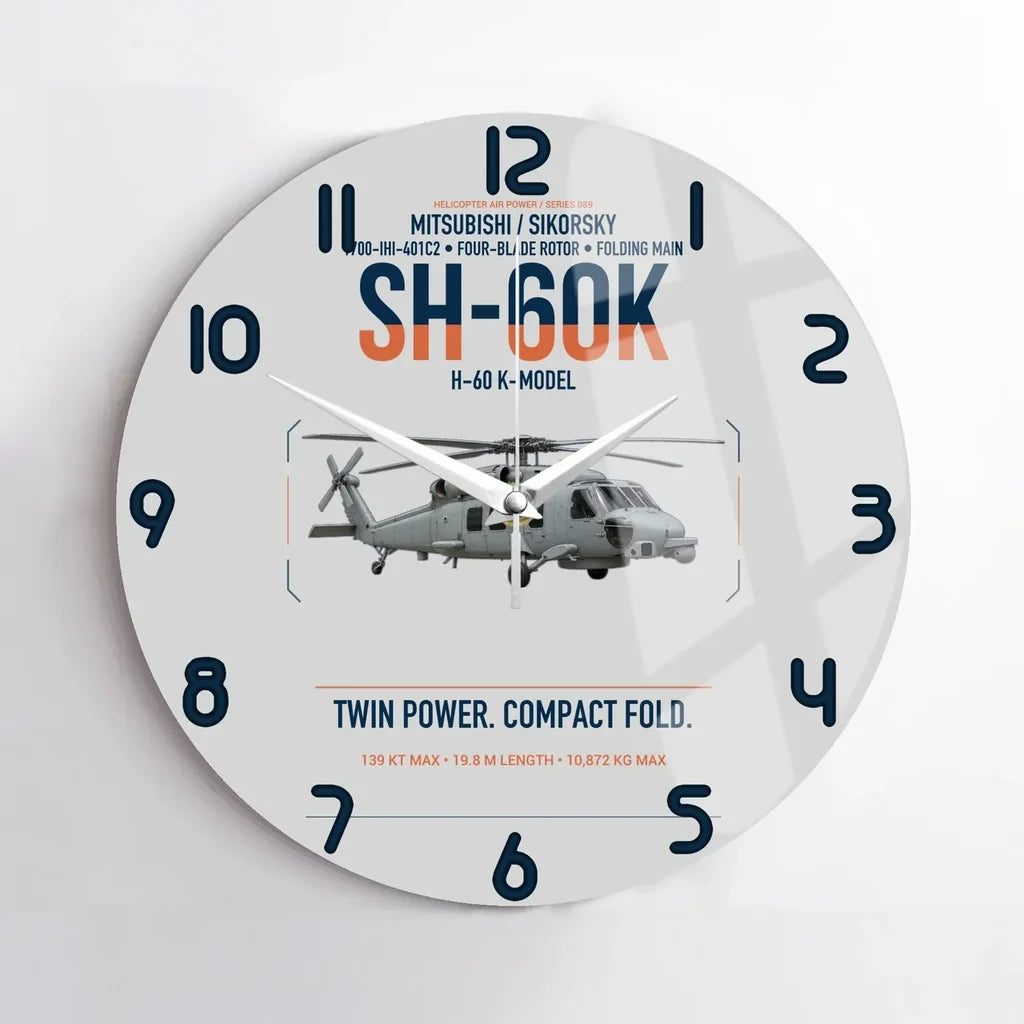 Mitsubishi Sikorsky SH-60K design on light gray no frame wall clock