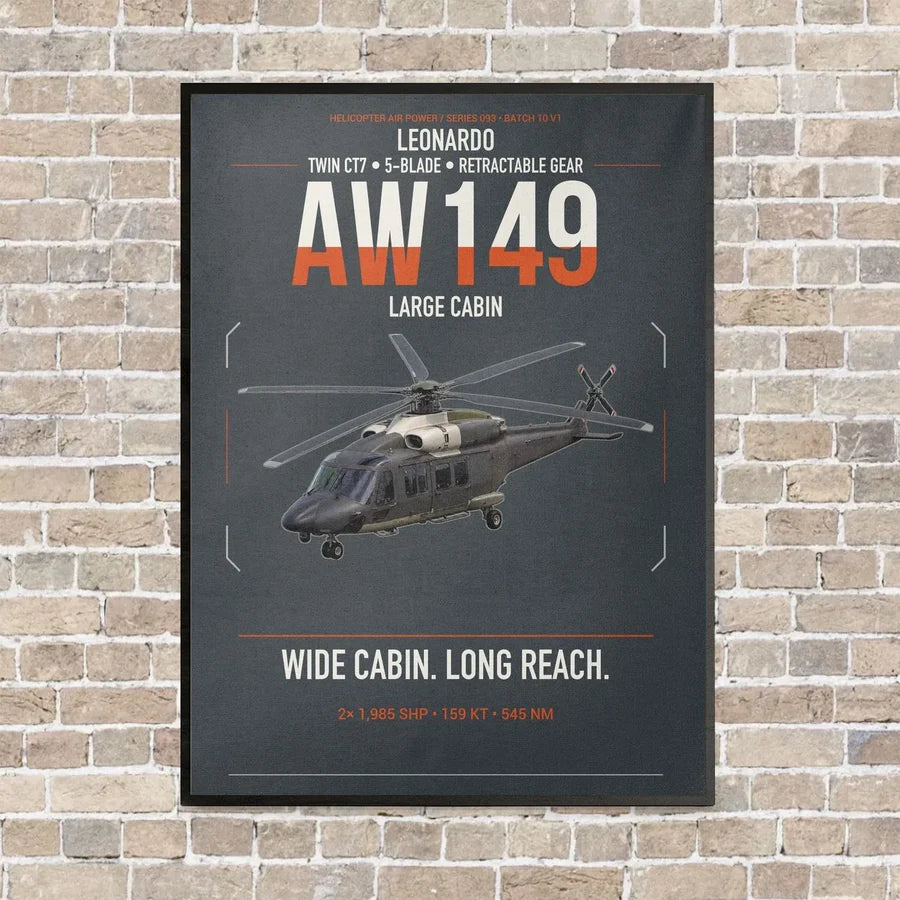 Leonardo AW149 vertical canvas print - framed - gray background