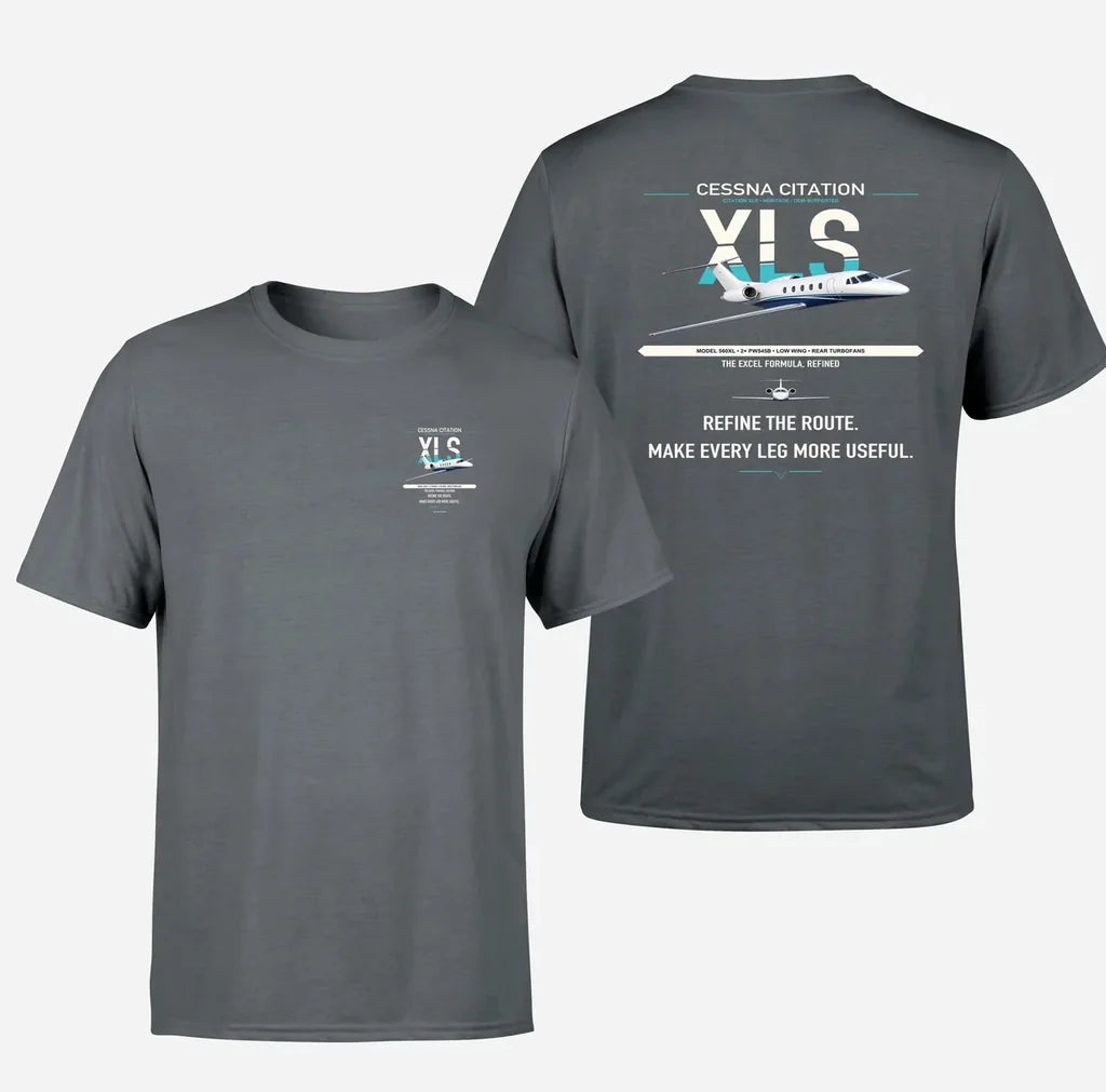 Cessna Citation XLS design on gray double-side t-shirt, double-side print