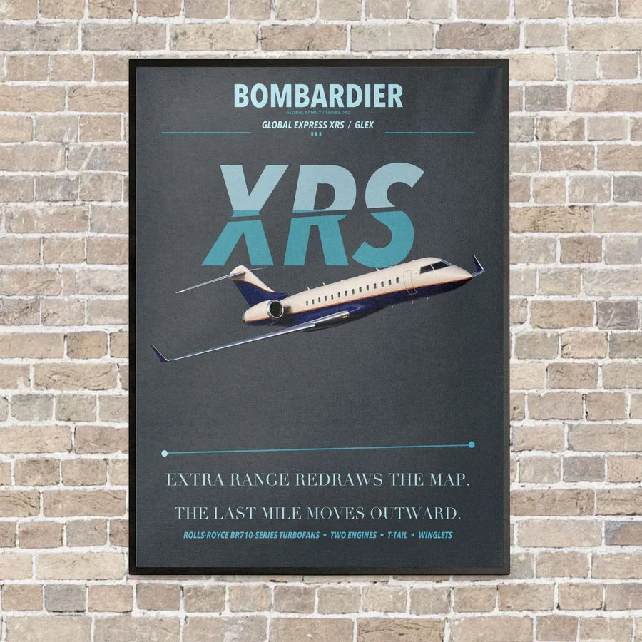 Bombardier Global Express XRS vertical canvas print - framed - gray background