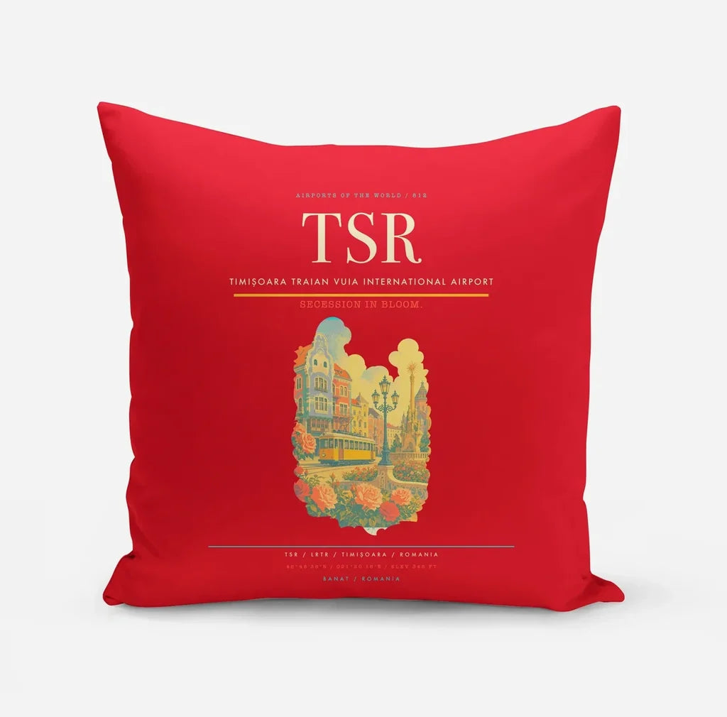 Timișoara Traian Vuia International Airport (TSR) design on red pillow