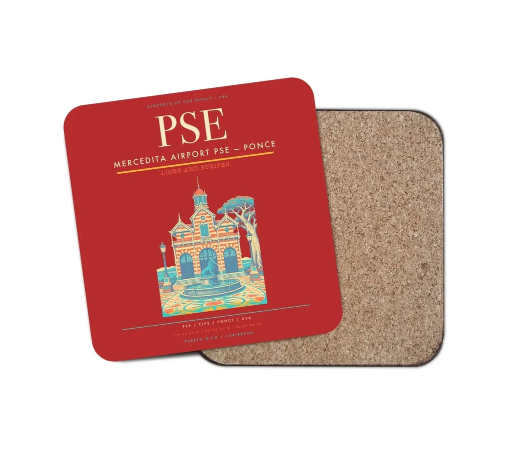 Mercedita Airport (PSE) design on red 1 piece coaster