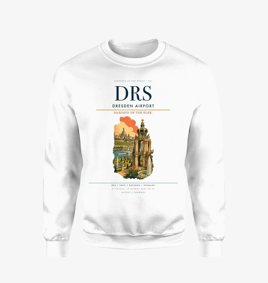 Dresden Airport (DRS) design on white sweatshirt