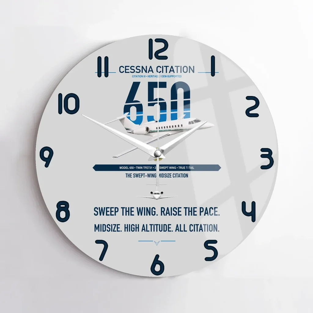 Cessna Citation 650 - Citation III design on light gray no frame wall clock