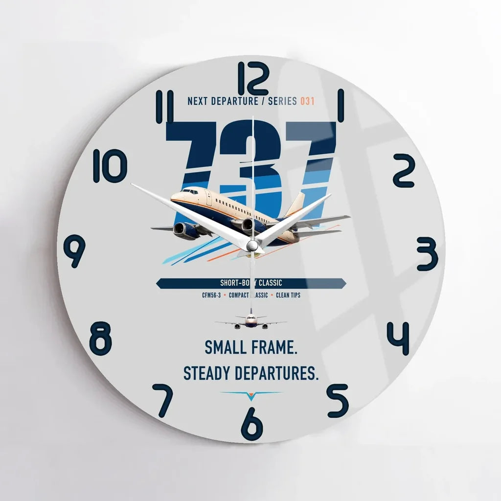 Boeing 737-500 Classic design on light gray no frame wall clock