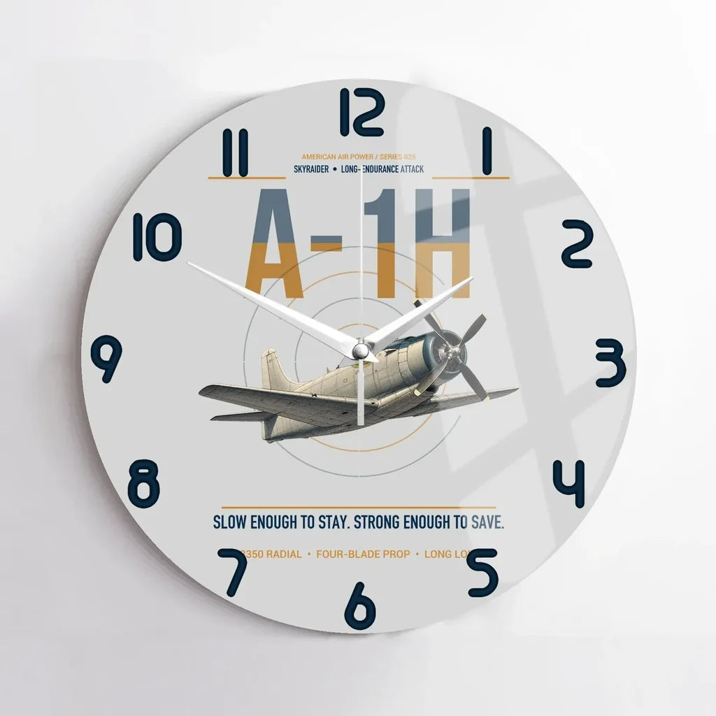 A-1H Skyraider design on light gray no frame wall clock