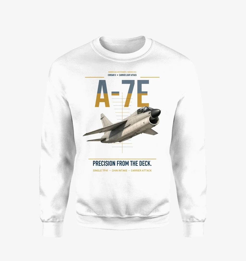 A-7E Corsair II design on white sweatshirt