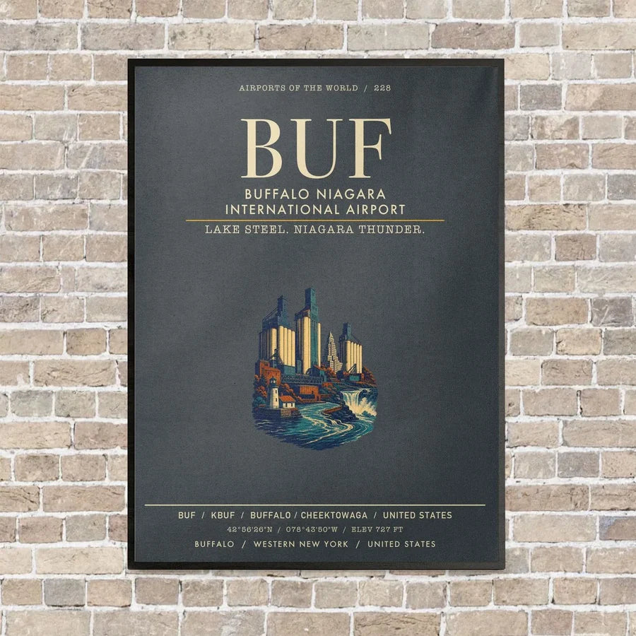 Buffalo Niagara International Airport BUF vertical canvas print - framed - gray background