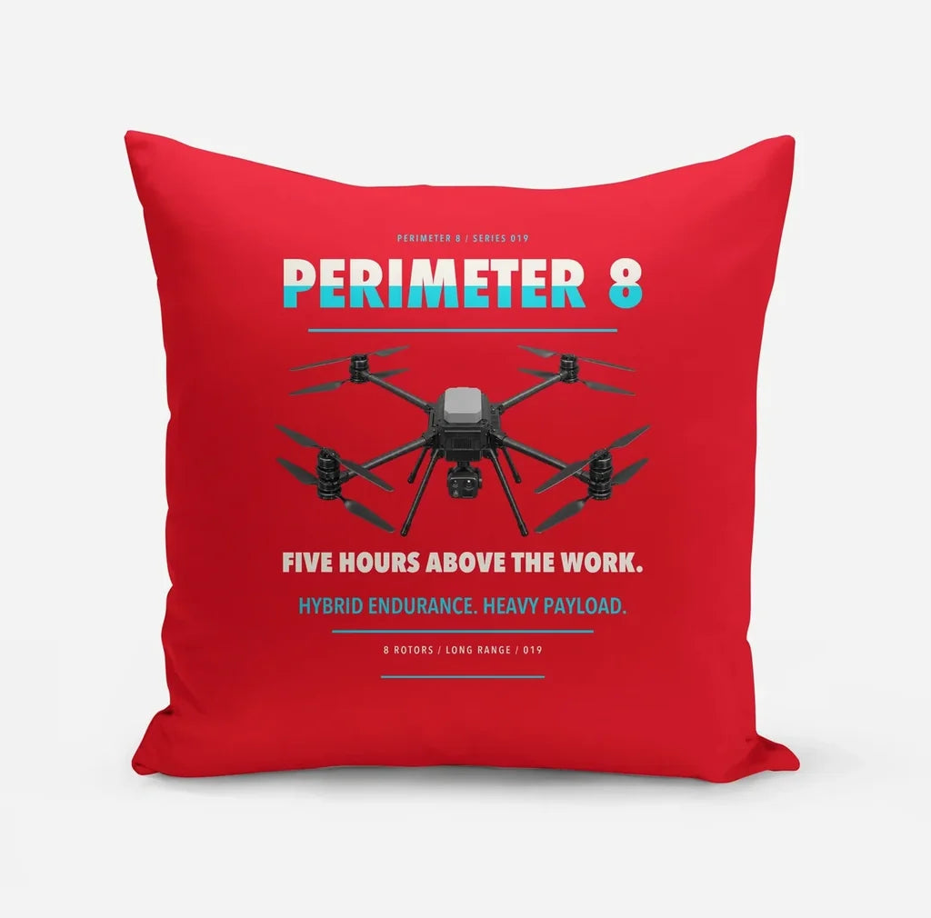 Skyfront Perimeter 8 design on red pillow
