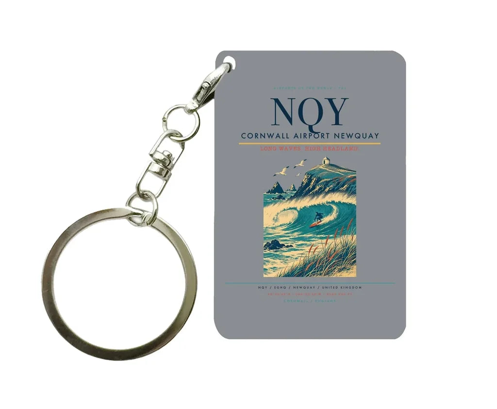 Cornwall Airport Newquay (NQY) design on gray key chain