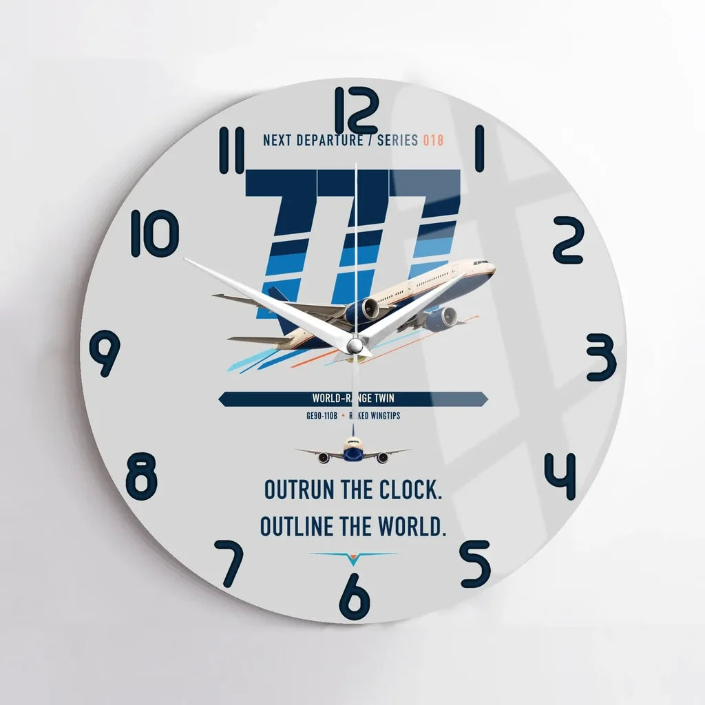 Boeing 777-200LR design on light gray no frame wall clock