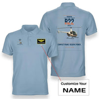 Thumbnail for Robinson R22 Beta II design on light blue+name double-side polo t-shirt, double-side print