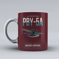 Thumbnail for PBY-5A Catalina design on dark red ceramic mug, double-side print