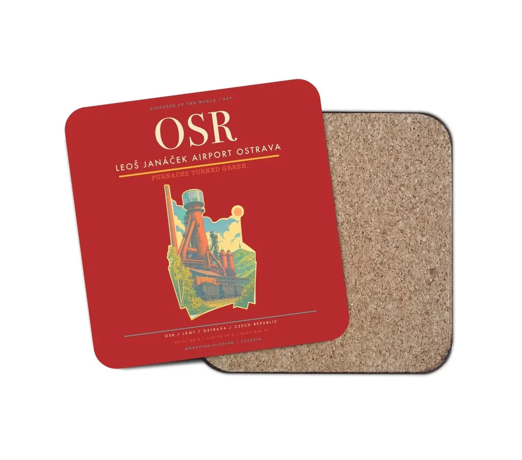 Leoš Janáček Airport Ostrava (OSR) design on red 1 piece coaster