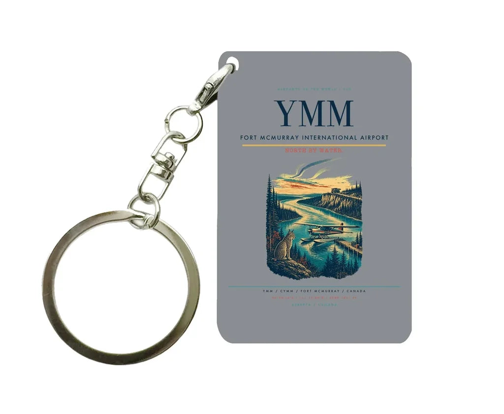 Fort McMurray International Airport (YMM) design on gray key chain