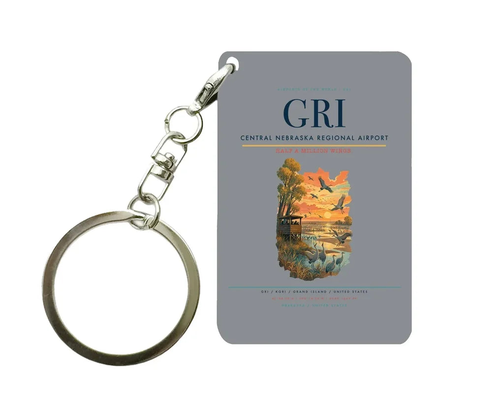 Central Nebraska Regional Airport (GRI) design on gray key chain