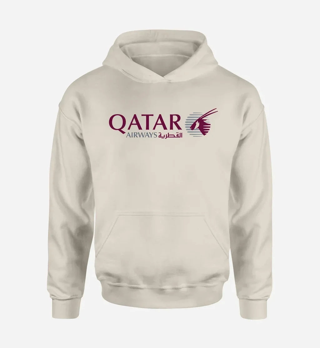 Qatar Airways Airlines logo on khaki single side hoodie