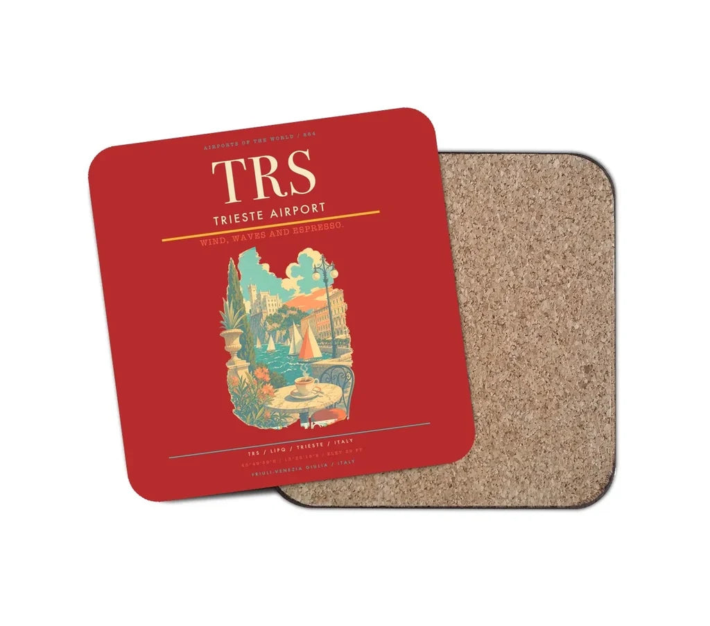 Trieste Airport (TRS) design on red 1 piece coaster
