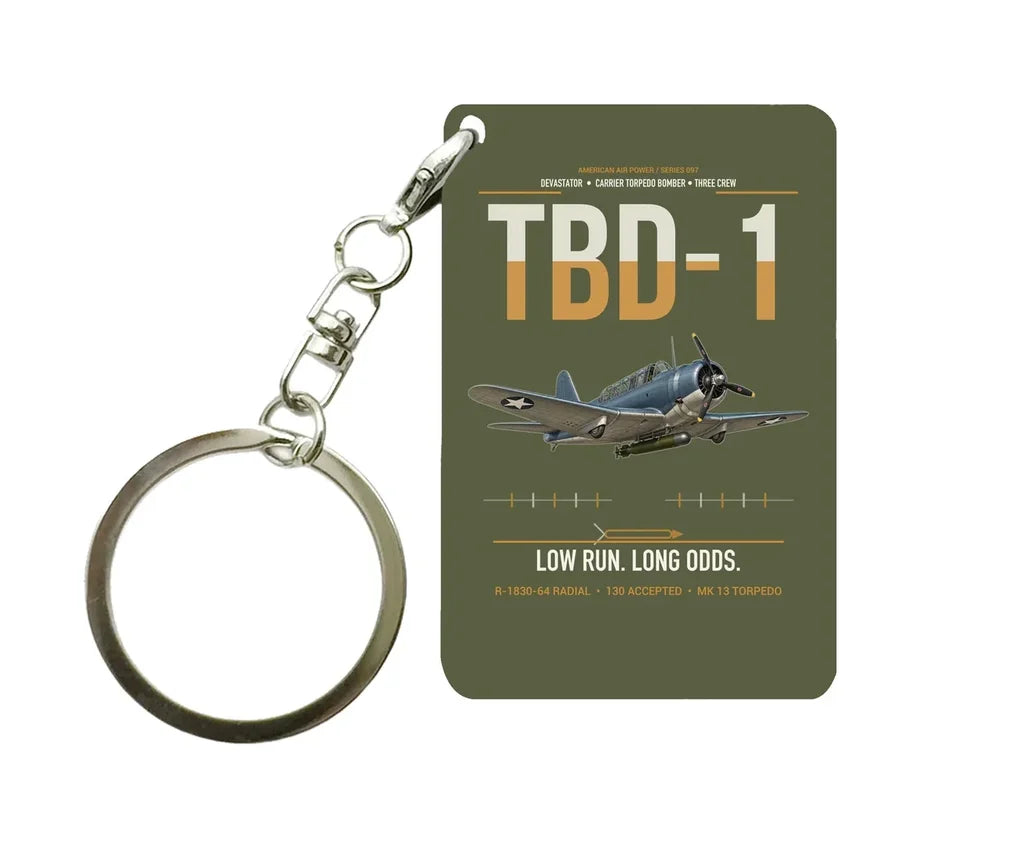 TBD-1 Devastator design on green army designed key chain, double-side print