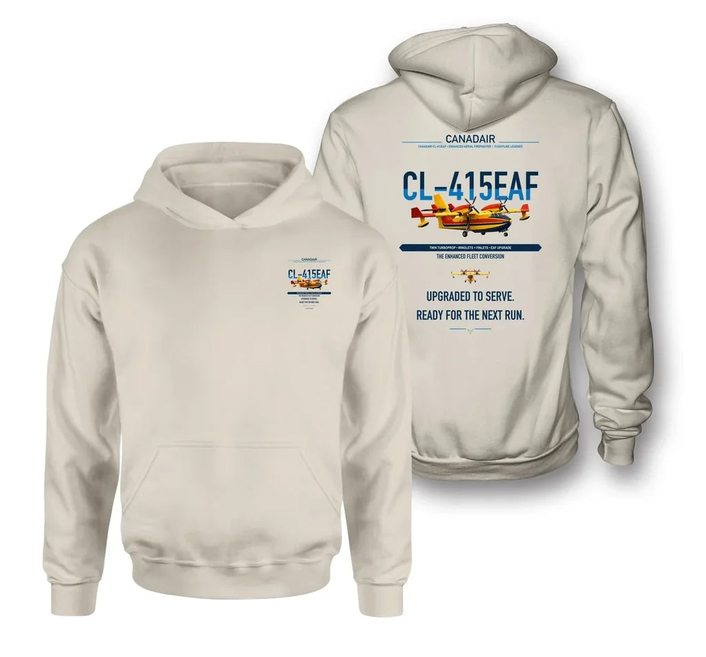 Canadair CL-415EAF design on khaki double-side hoodie, double-side print