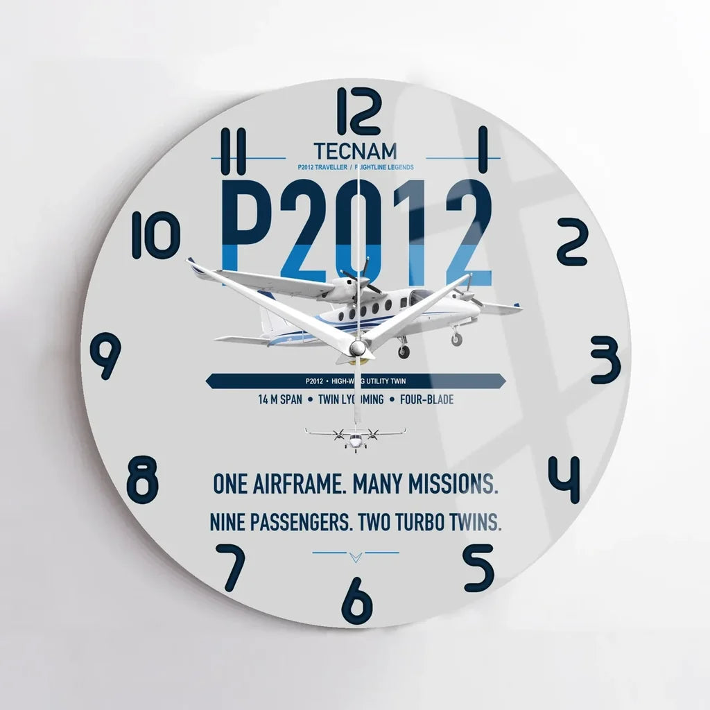 Tecnam P2012 Traveller design on light gray no frame wall clock