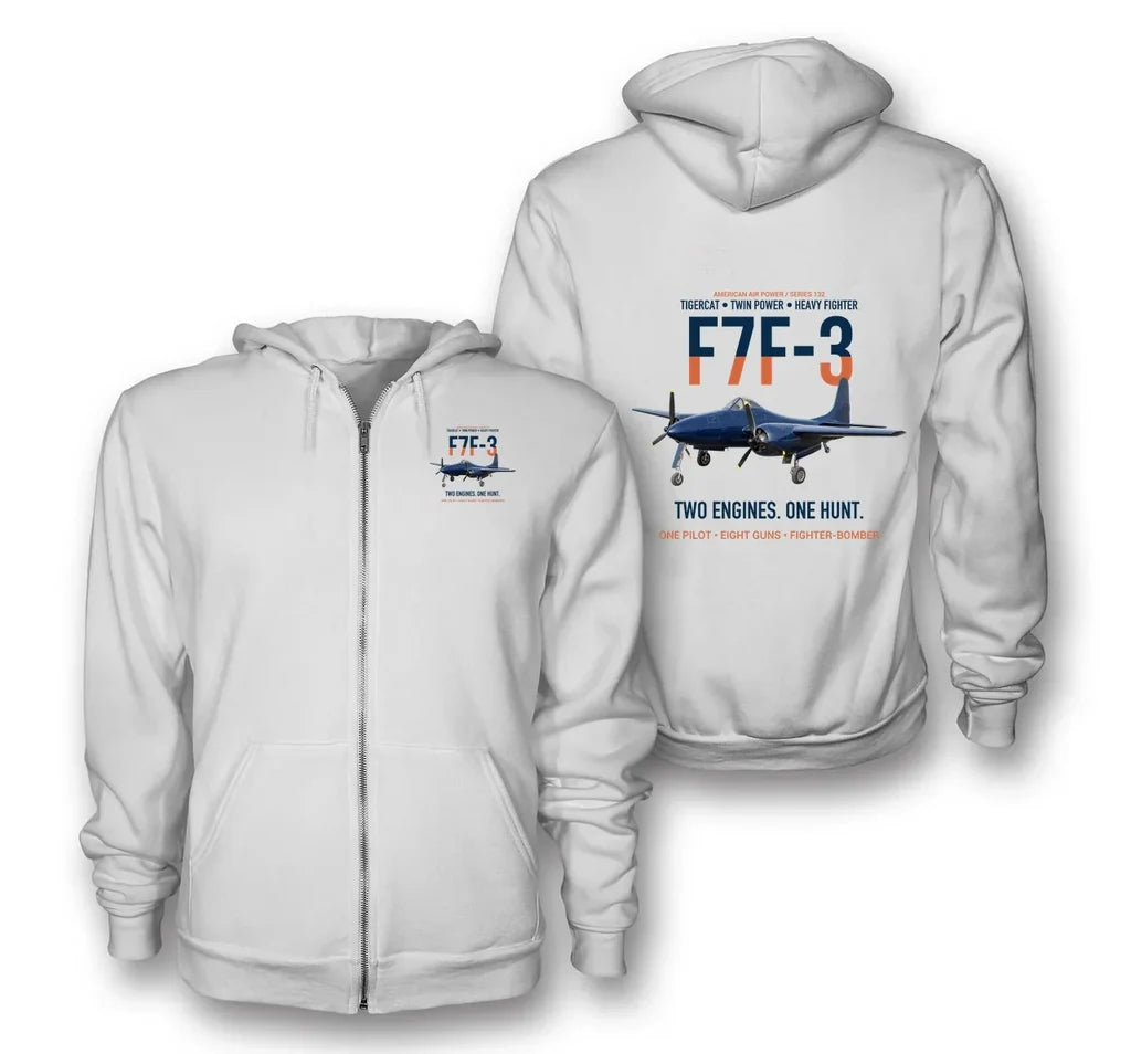F7F-3 TIGERCAT design on white zipped hoodie