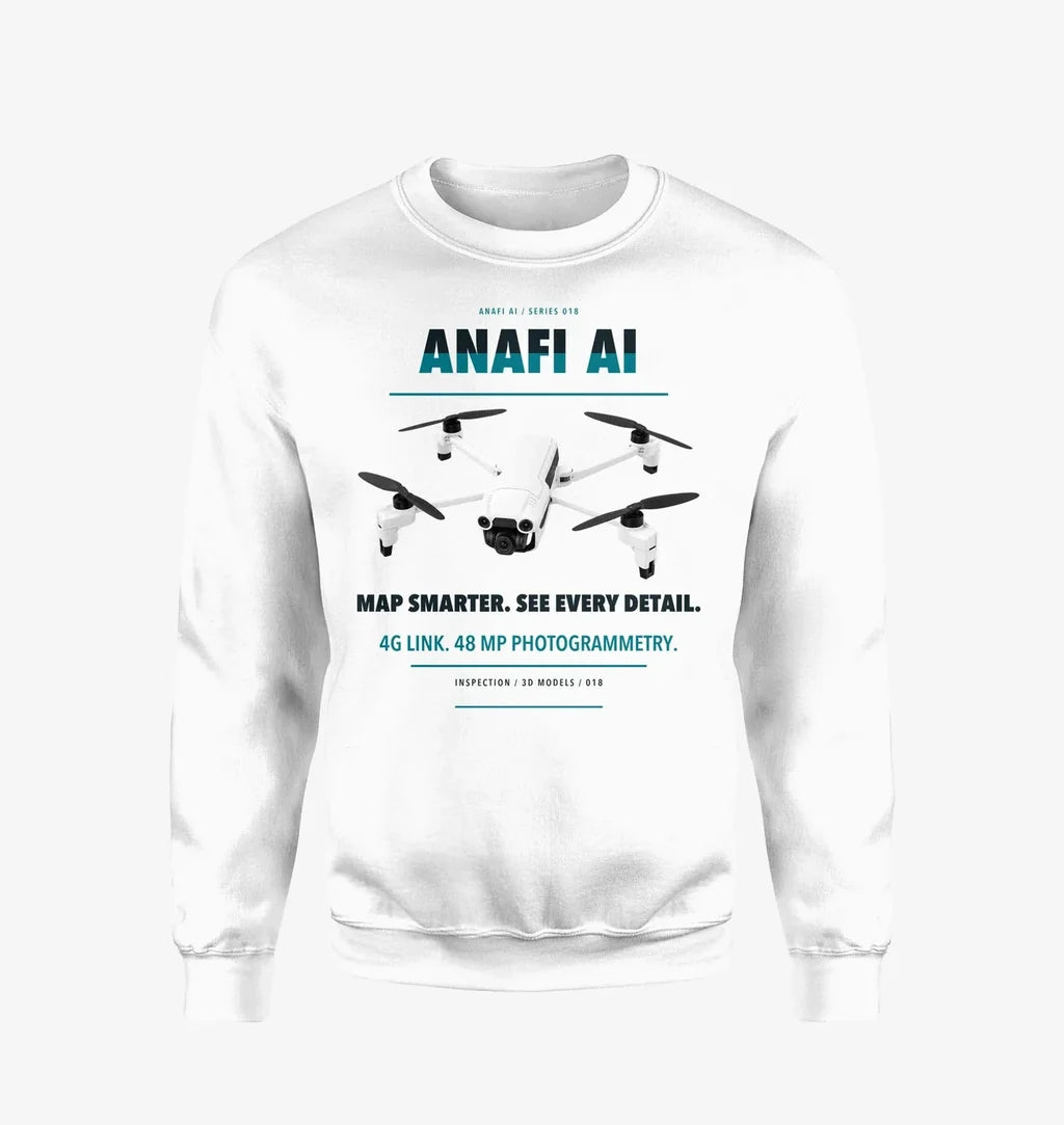 Parrot ANAFI Ai design on white sweatshirt