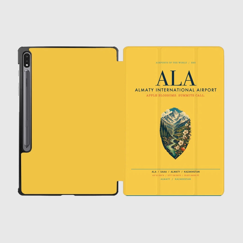Almaty International Airport (ALA) design on yellow samsung tablet tablet case