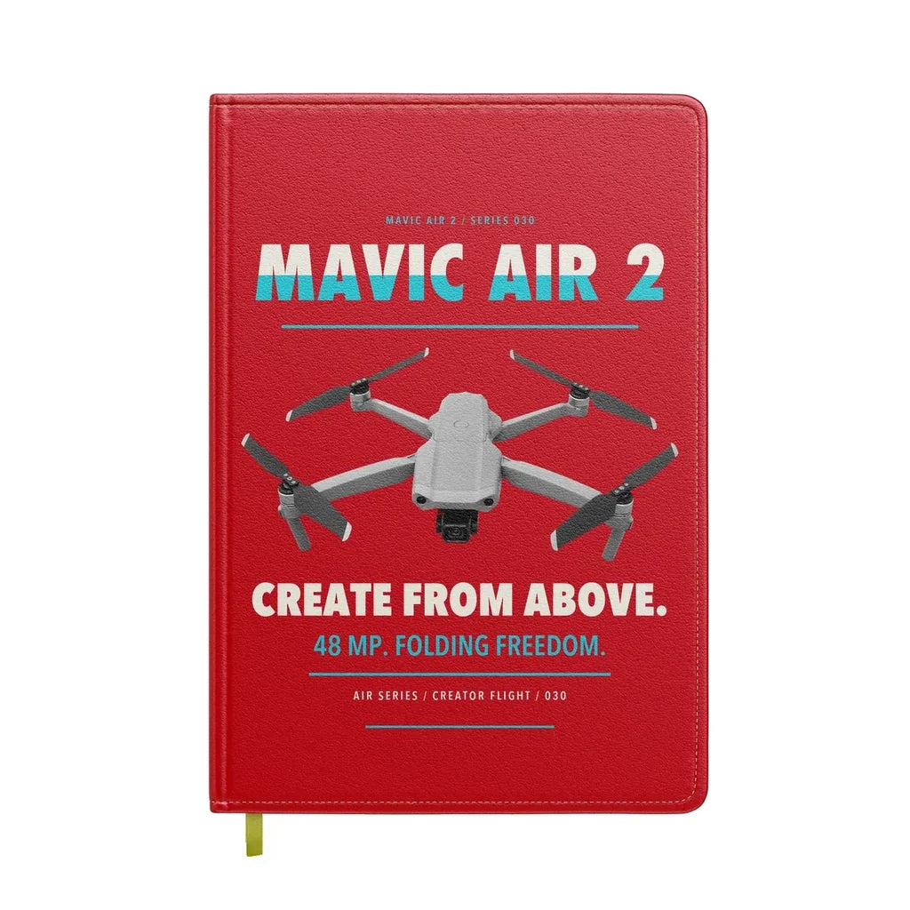DJI Mavic Air 2 design on red notebook