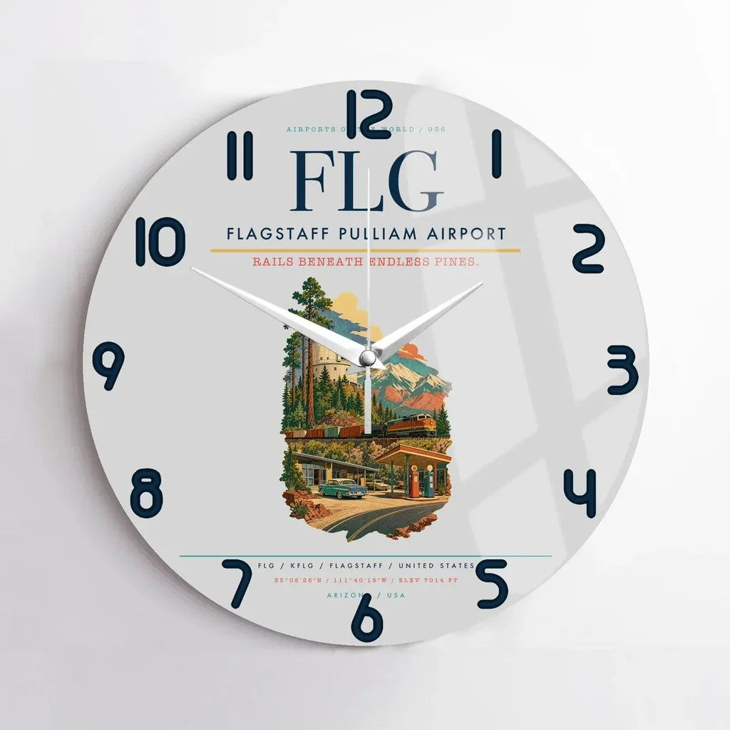 Flagstaff Pulliam Airport (FLG) design on light gray no frame wall clock