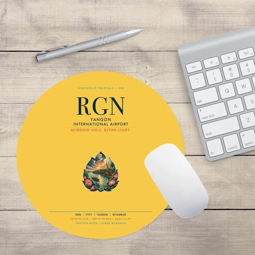 Yangon International Airport (RGN) design on yellow round mouse pad