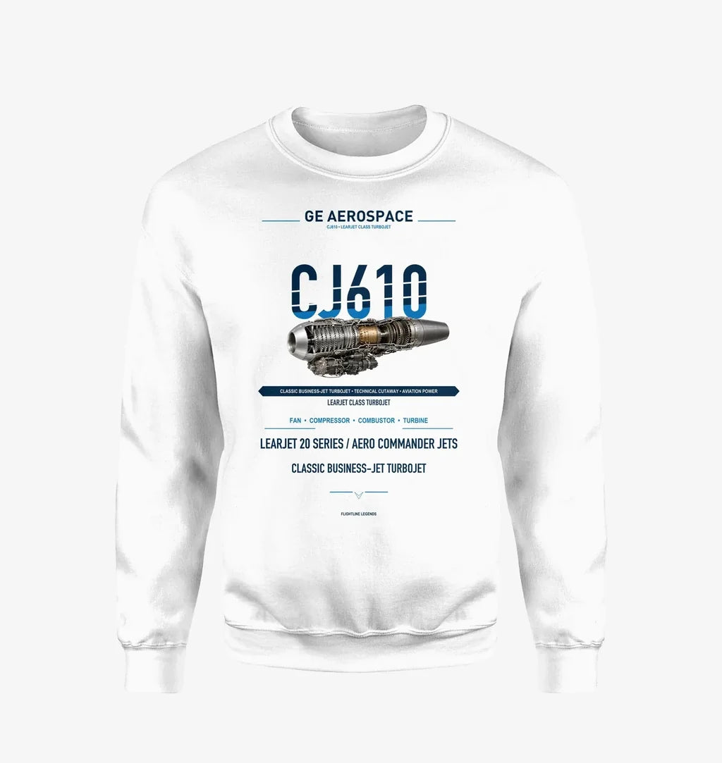 CJ610 design on white sweatshirt