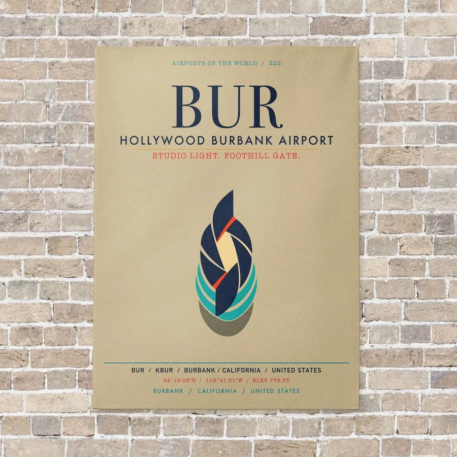 Hollywood Burbank Airport BUR vertical canvas print - no frame - beige background