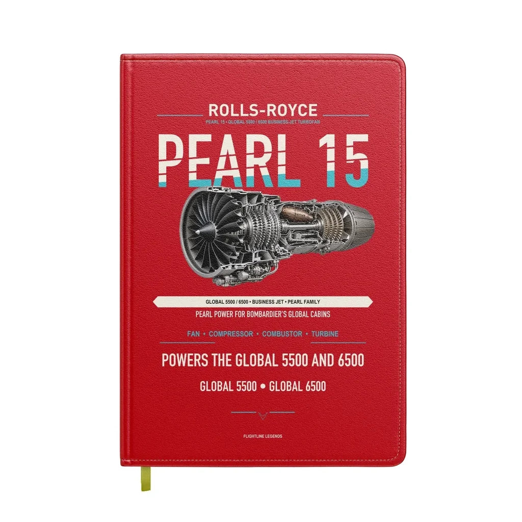 PEARL 15 design on red notebook