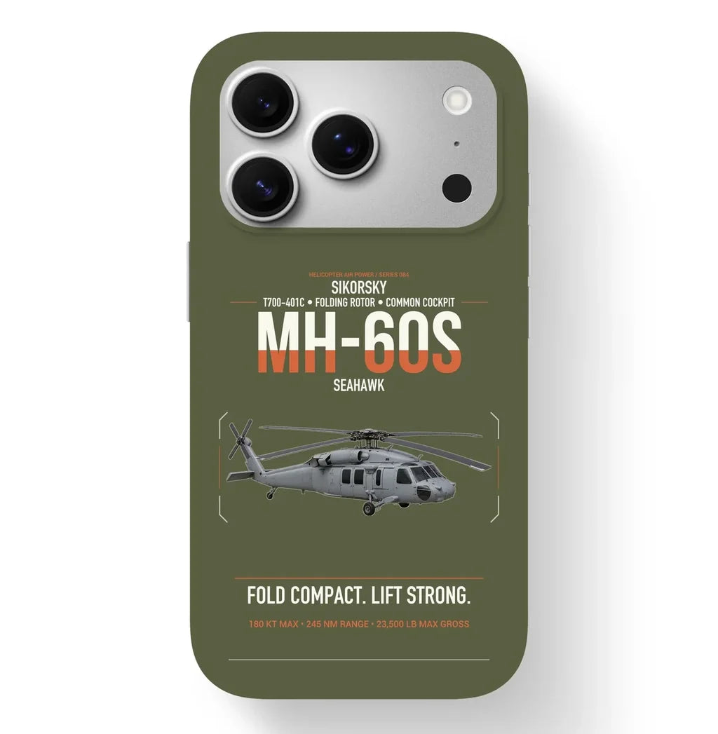 Sikorsky MH-60S Seahawk design on green army magsafe iphone case, for iPhone 17 Pro