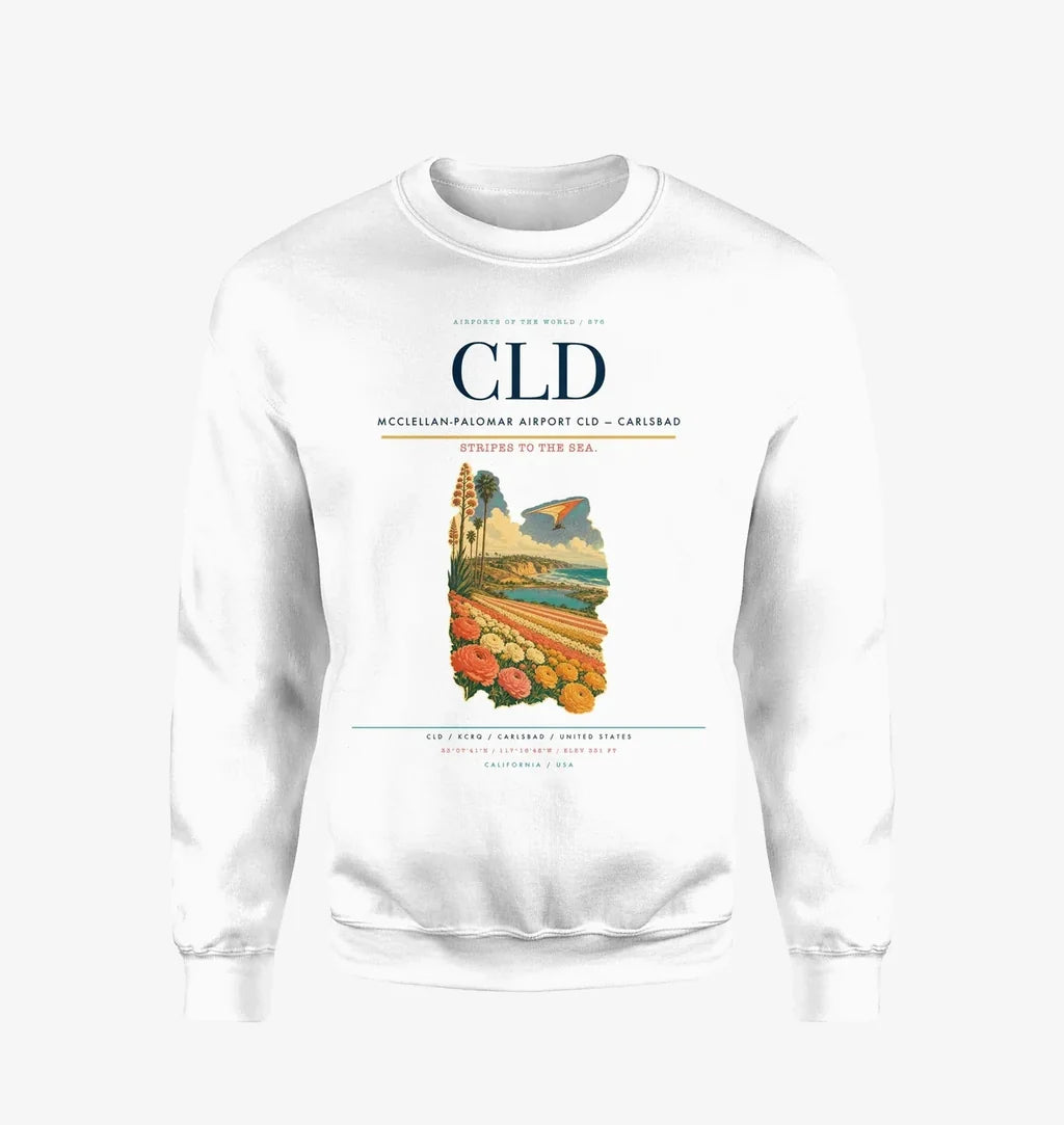 McClellan-Palomar Airport (CLD) design on white sweatshirt