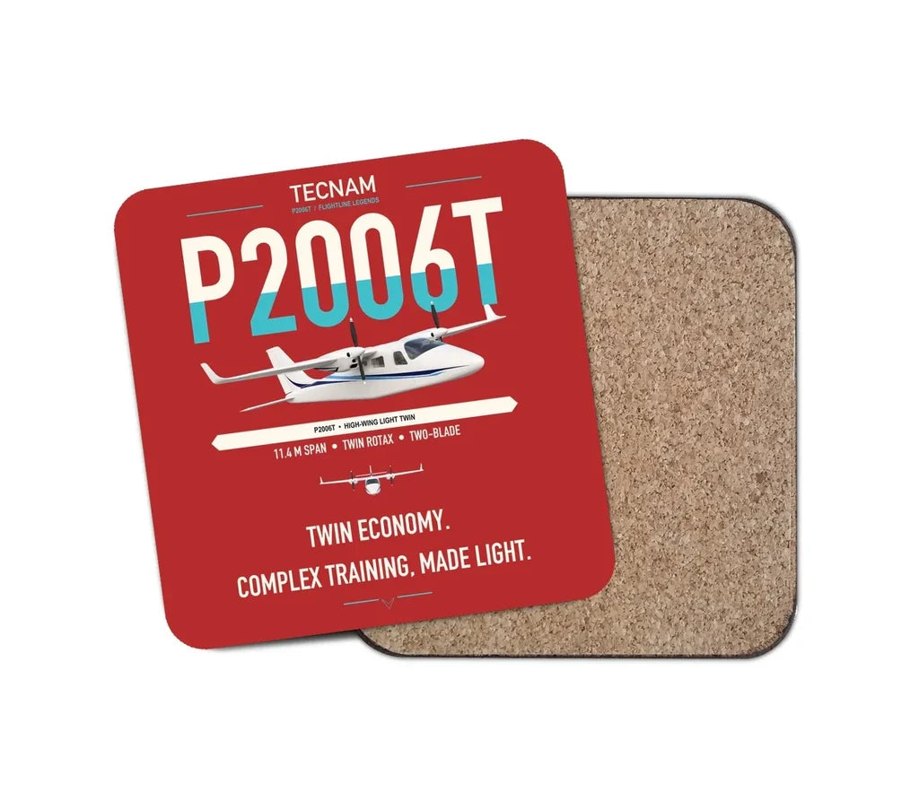 Tecnam P2006T design on red 1 piece coaster