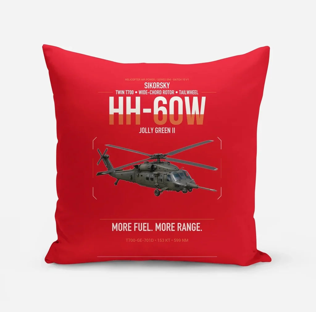 Sikorsky HH-60W Jolly Green II design on red pillow